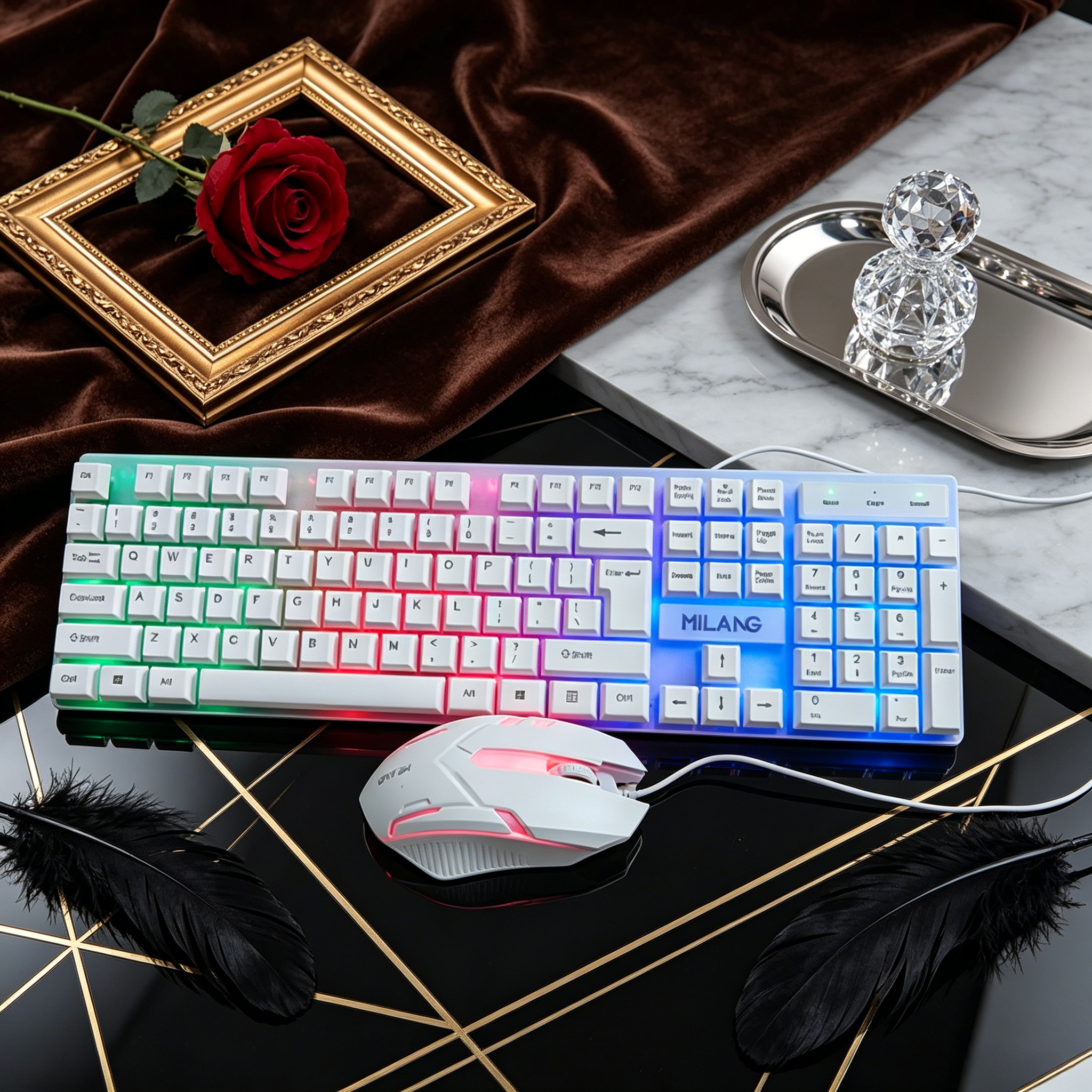 Gaming Keyboard And Mouse Set - Wired RGB Backlit Keyboard Mouse Set,Ergonomic