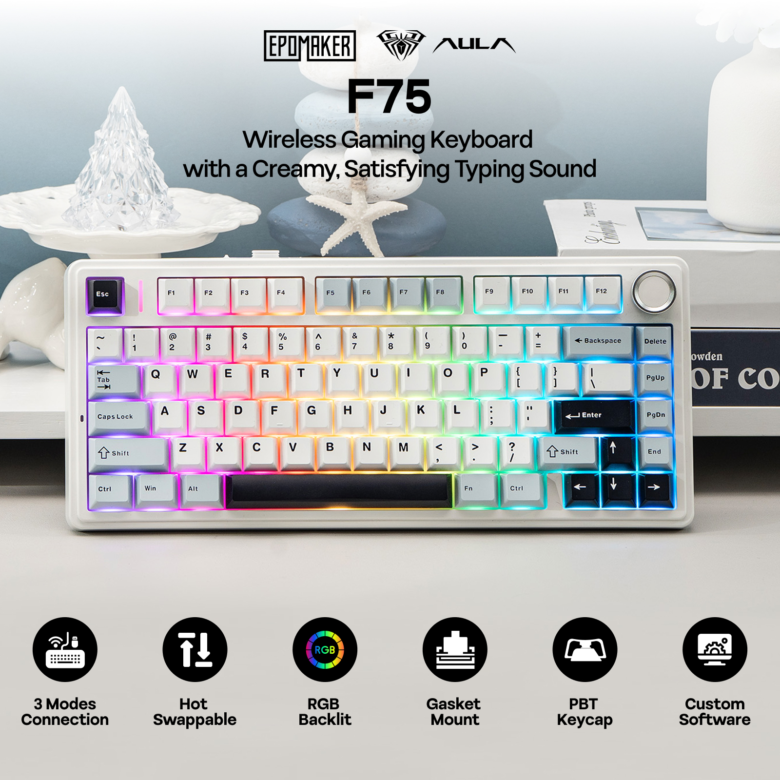 EPOMAKER x AULA F75 75% ANSI H – обзор и цена Gaming Keyboard Tkl