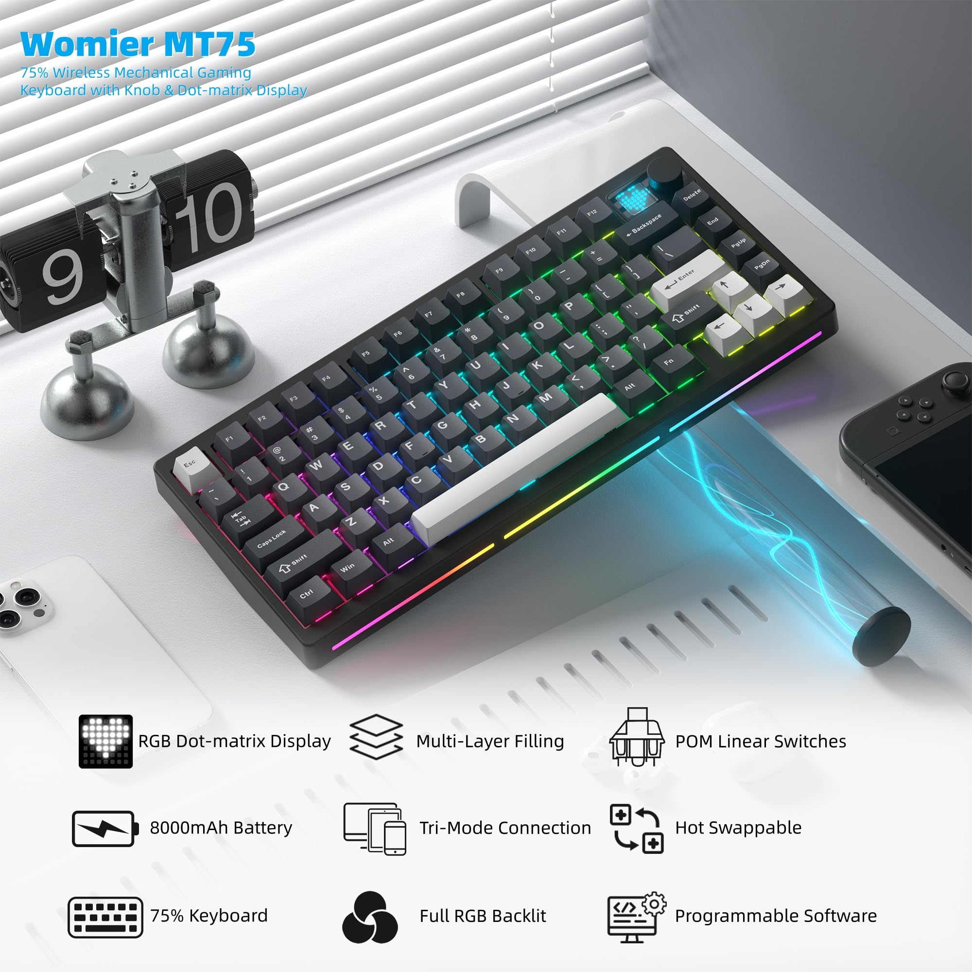 Womier MT75 Wireless Mechanica – обзор и цена Gaming Keyboard Thocky