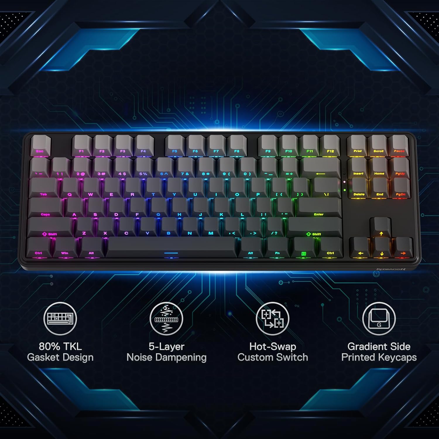 Redragon K707 PRO GB 80% Gaske – обзор и цена Gaming Keyboard No Noise